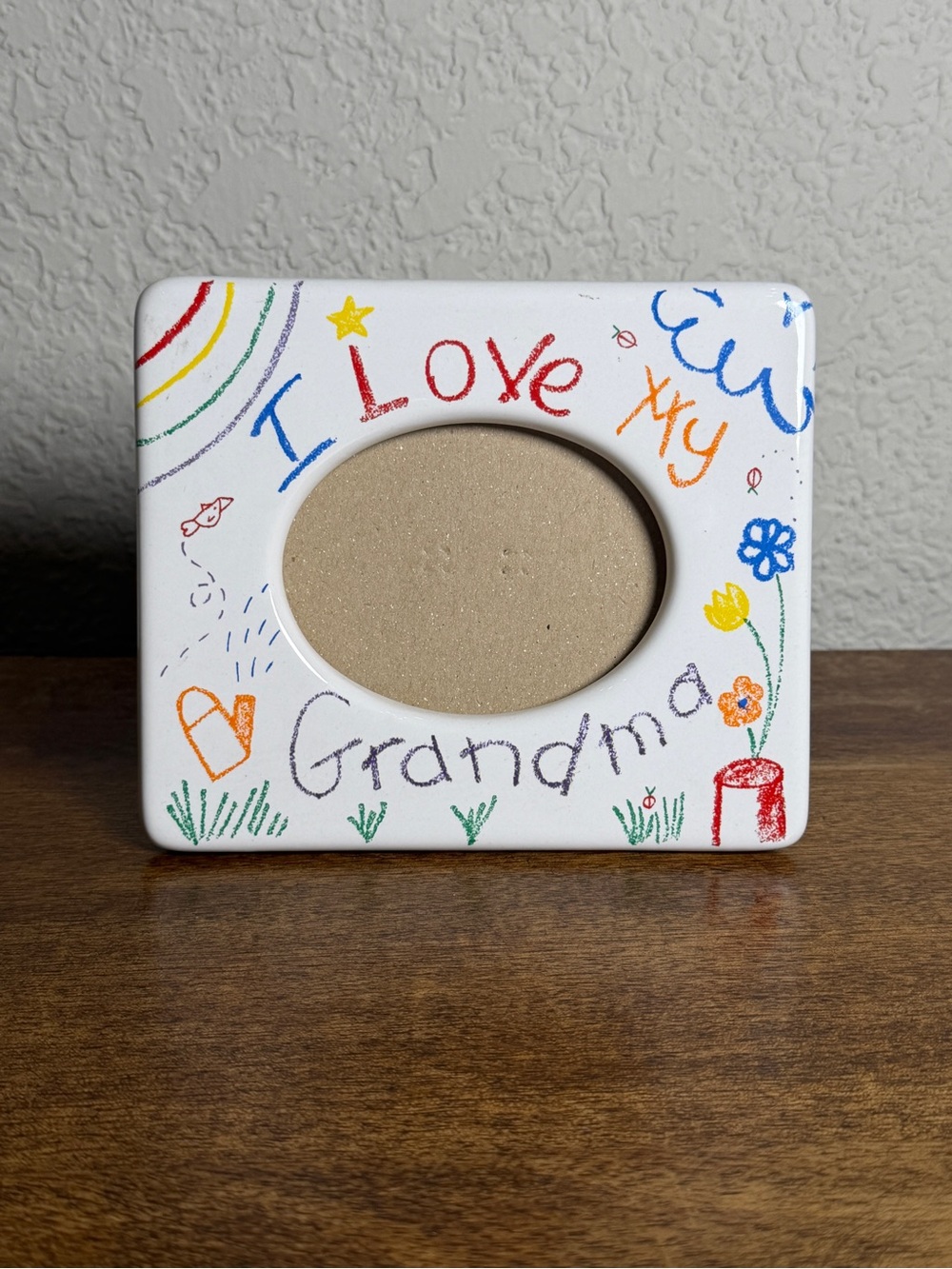 Vintage 90s I Love My Grandma Ceramic Picture Frame Crayon Kidcore 3.5x5